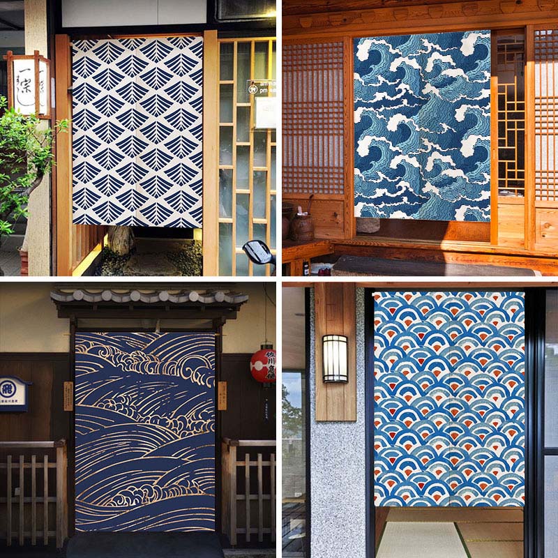 Noren Curtain Doorway - Waves Texture Japanese Noren Doorway Curtains