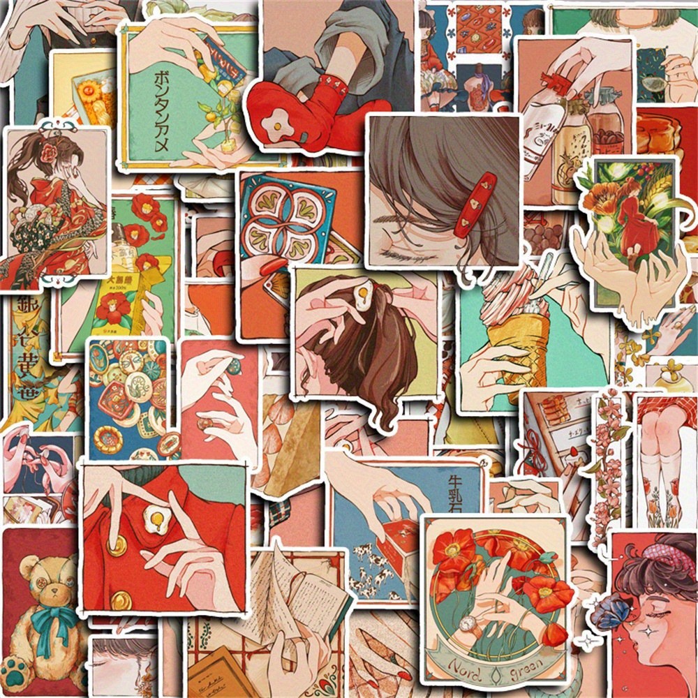 Japanese Lifestyle Anime - 50Pcs Japanese Traditional Vintage Style Stickers