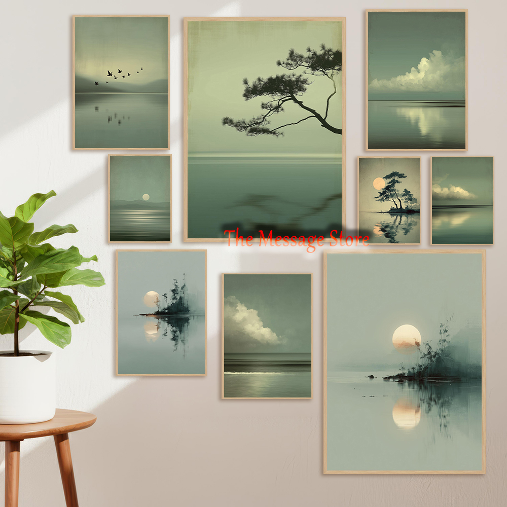 Japanese Zen Lifestyle - Japanese Landscape Minimalist Moon Lake Cloud