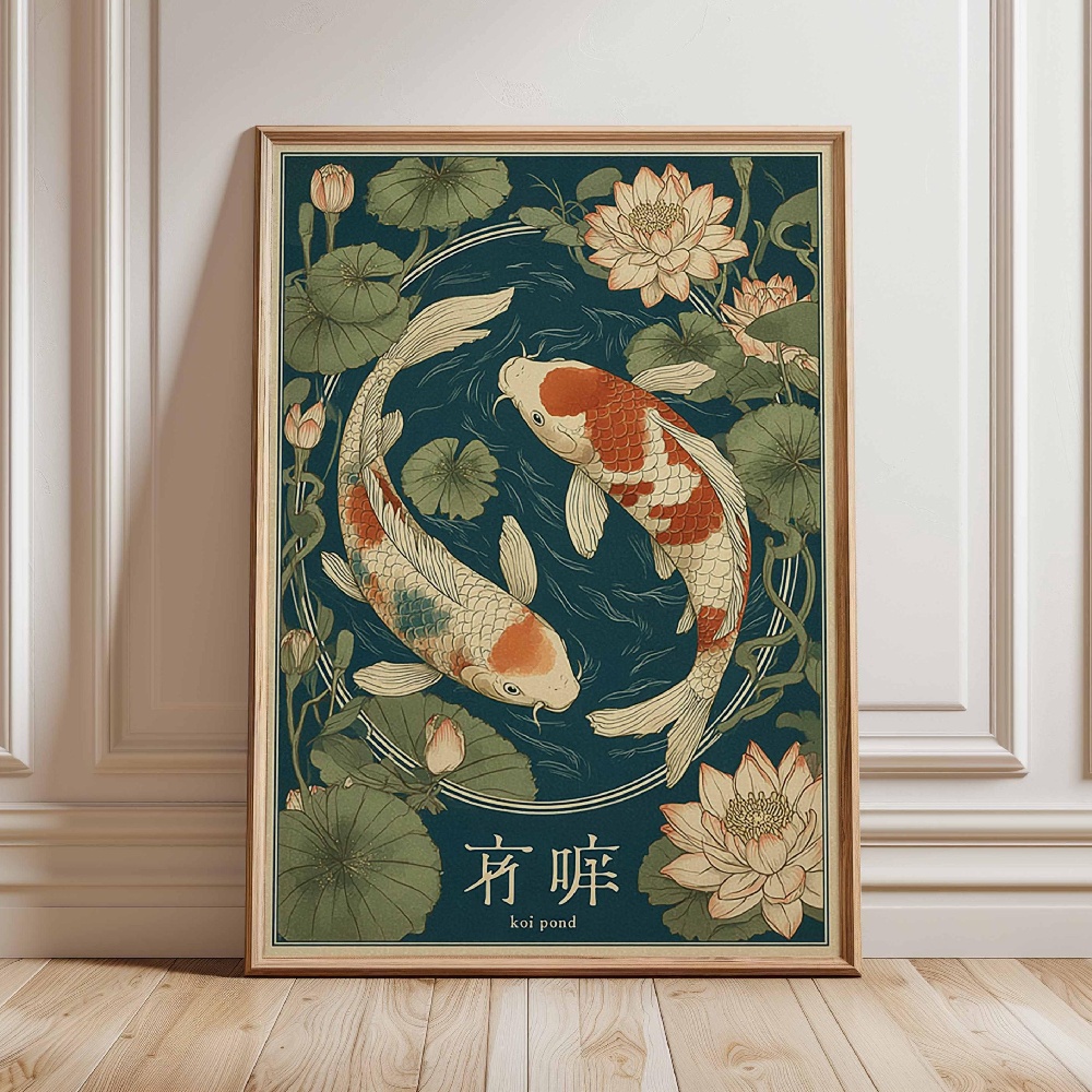 Japanese Koi Fish Poster Gold  - огляд і ціна Japanese Zen Lifestyle