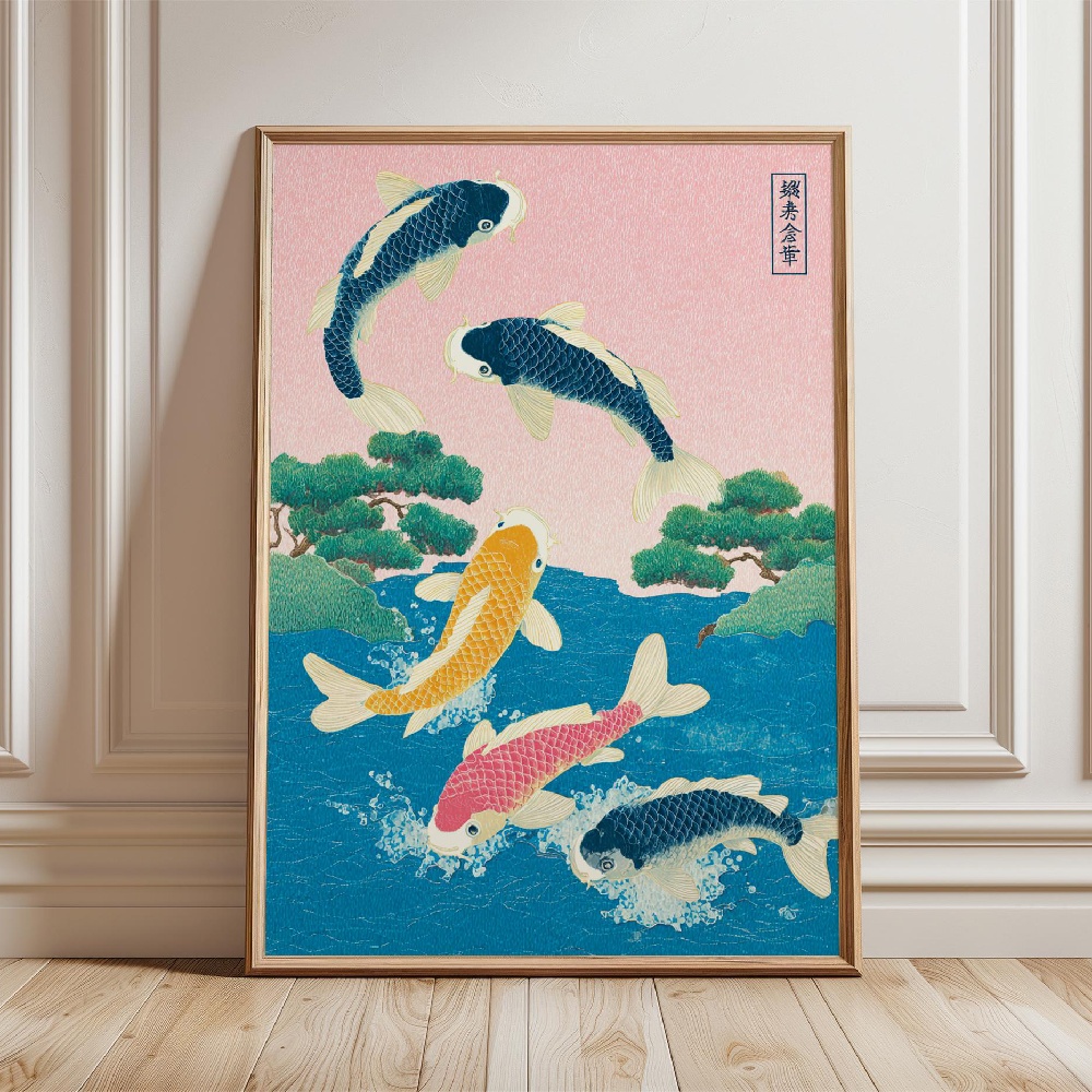 Japanese Koi Fish Poster Gold  - огляд і ціна Japanese Zen Lifestyle